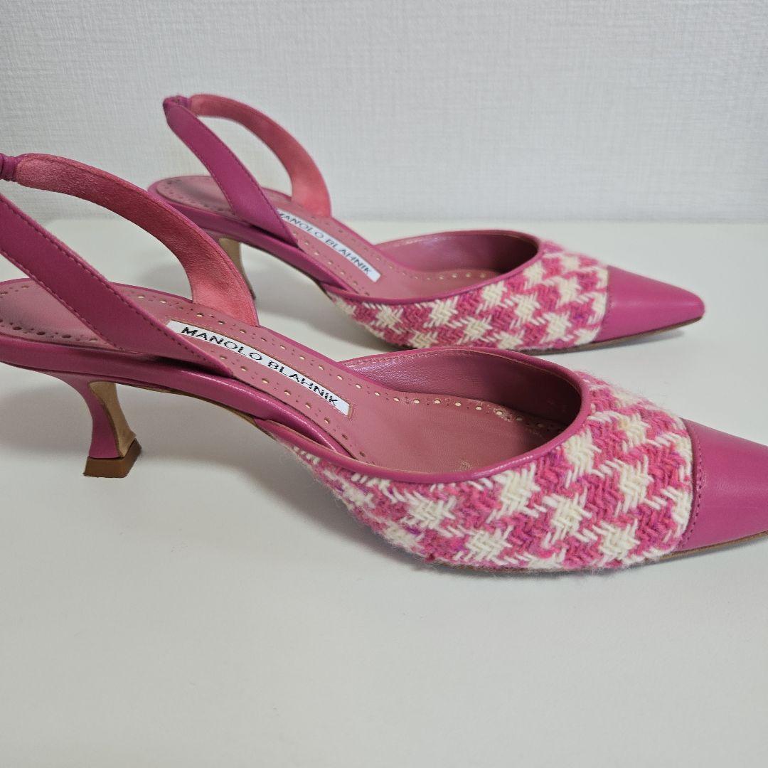 MANOLO BLAHNIK ピンクスリングバックミュール