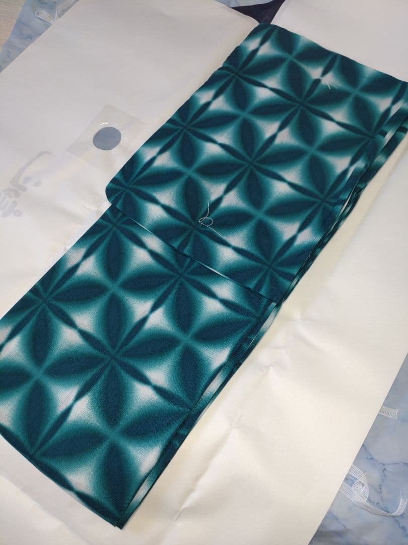 新品未使用　浴衣　雪花絞り調　グリーン　夏着物　有松鳴海絞り調　高級浴衣