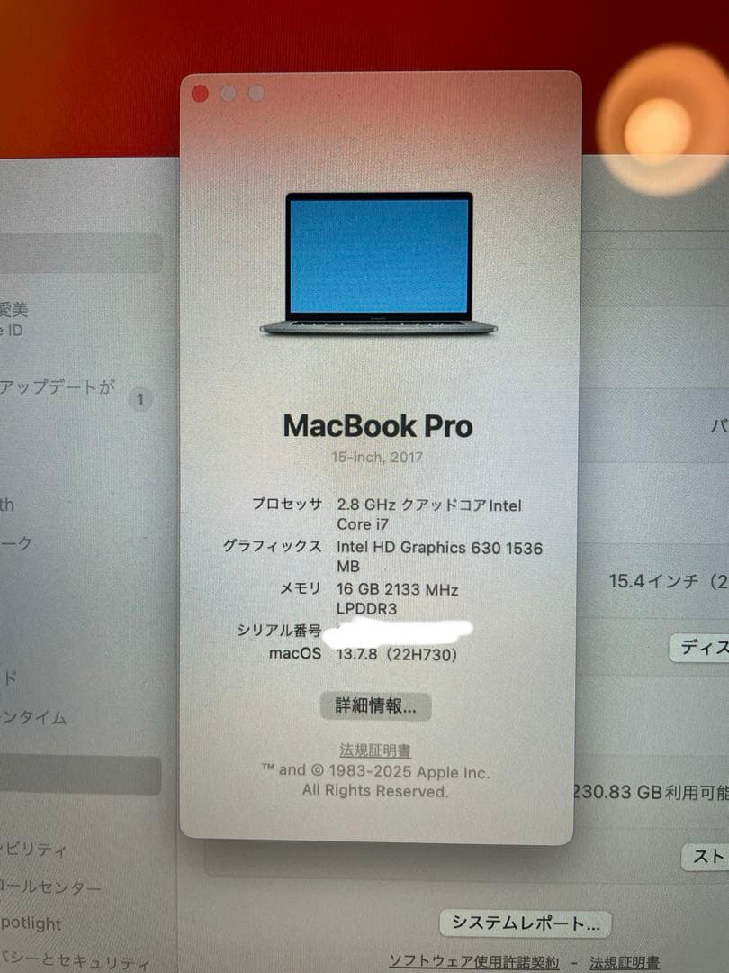 MacBook本体 Apple MacBook Pro 15inch 2017 16GB