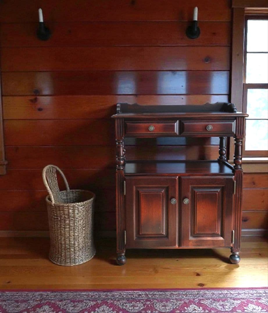 【カリモク】ダークブラウン　木製キャビネット オールドカリモク　電話台