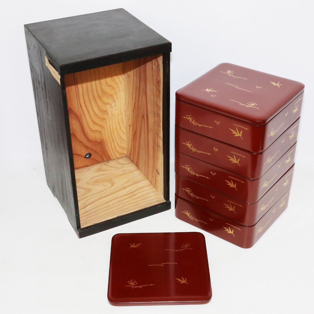 輪島塗 五ツ重 沈金 樽見清右衛門 大極上本堅地 五段重箱 能登 輪島 松竹梅