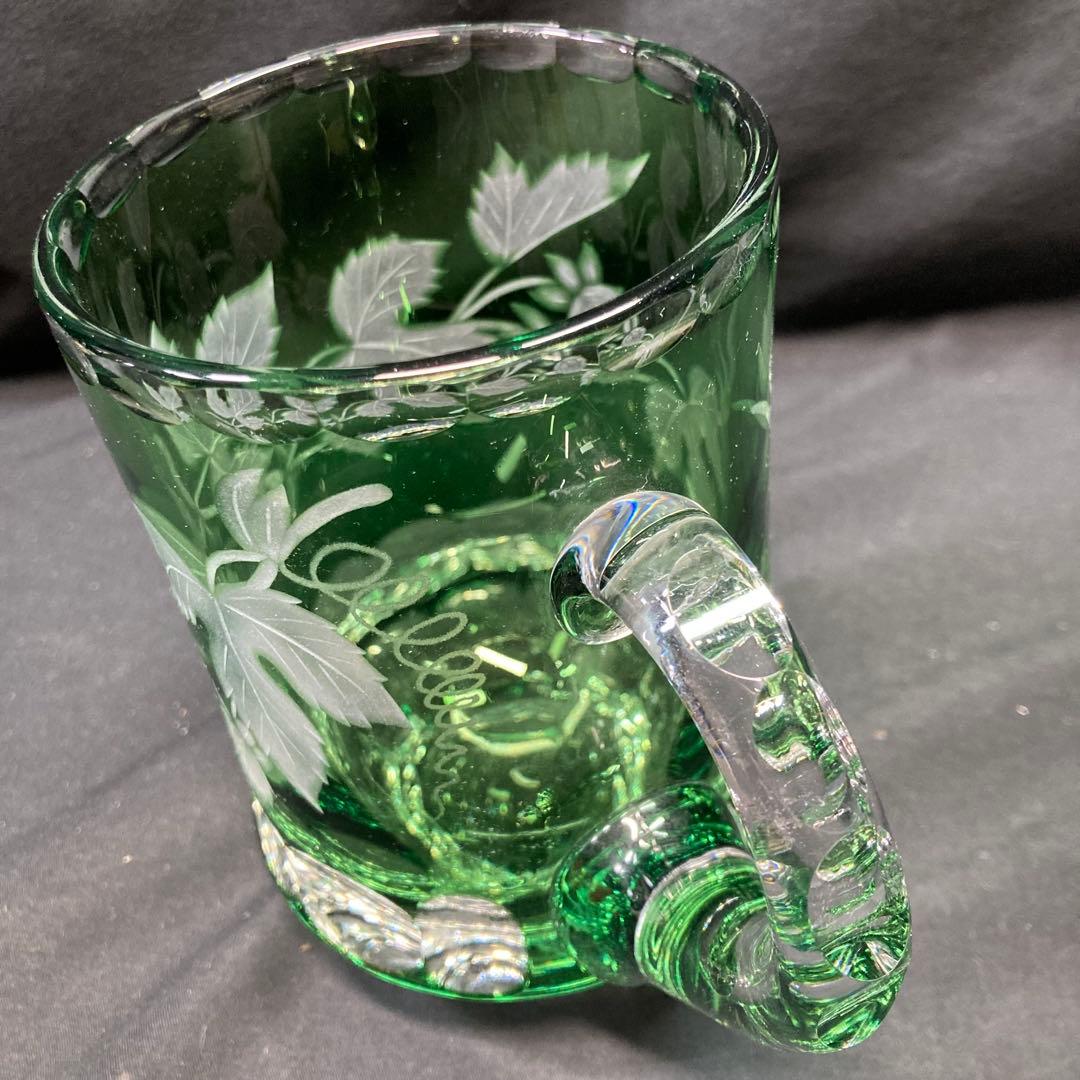 【美品】カガミクリスタル ビアジョッキ グリーン