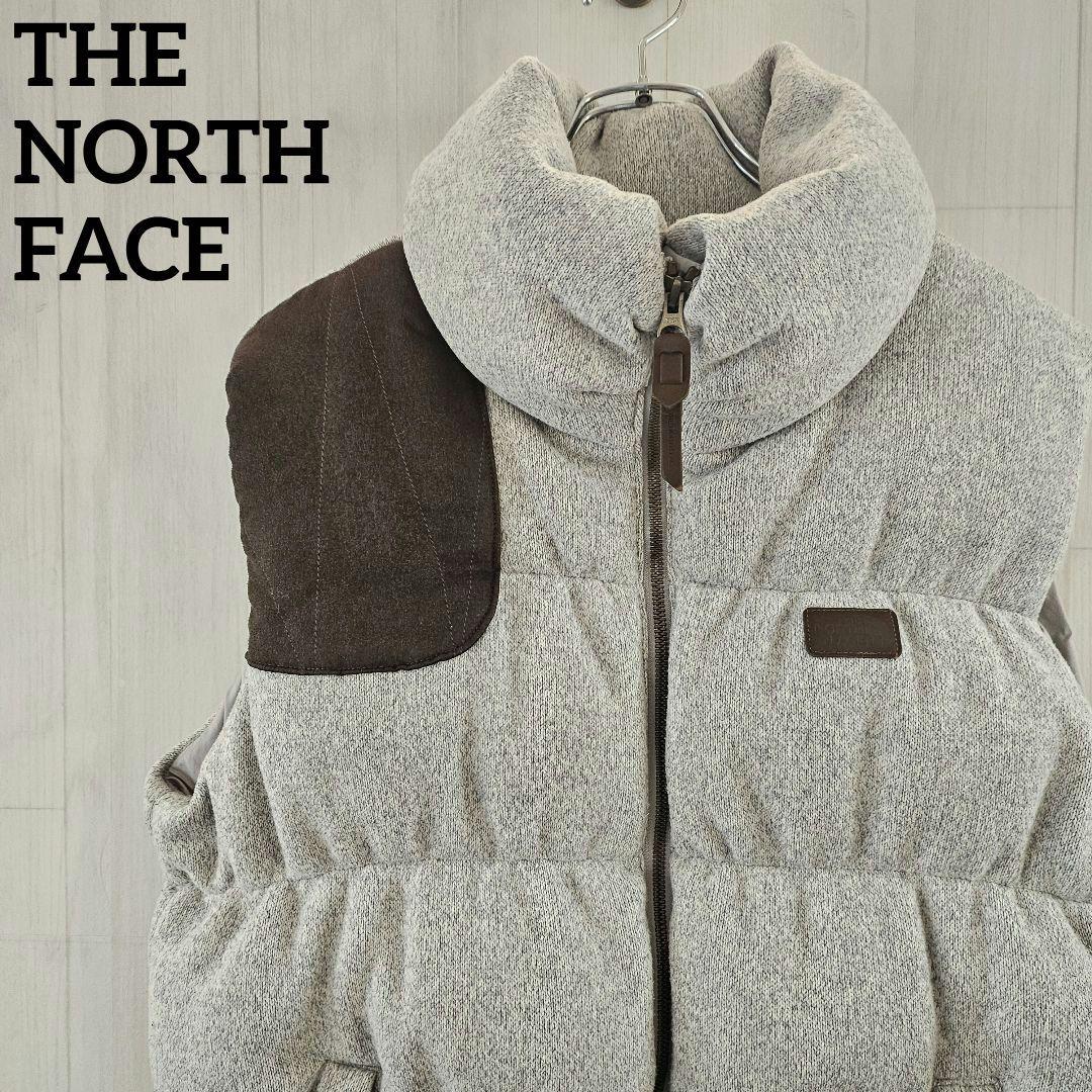 【希少】ノースフェイス ダウンベスト 韓国限定 ロゴワッペン グレー XL
