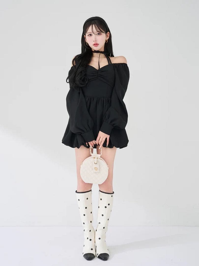 新品タグ付 ダーリッチ ウエストコルセットバルーンミニワンピース ブラック