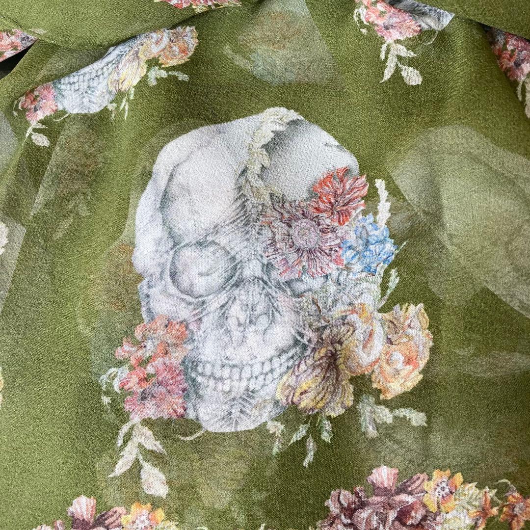 ほぼ未使用　希少　アレキサンダーマックイーン　スカーフ　シルク　スカル　フラワー