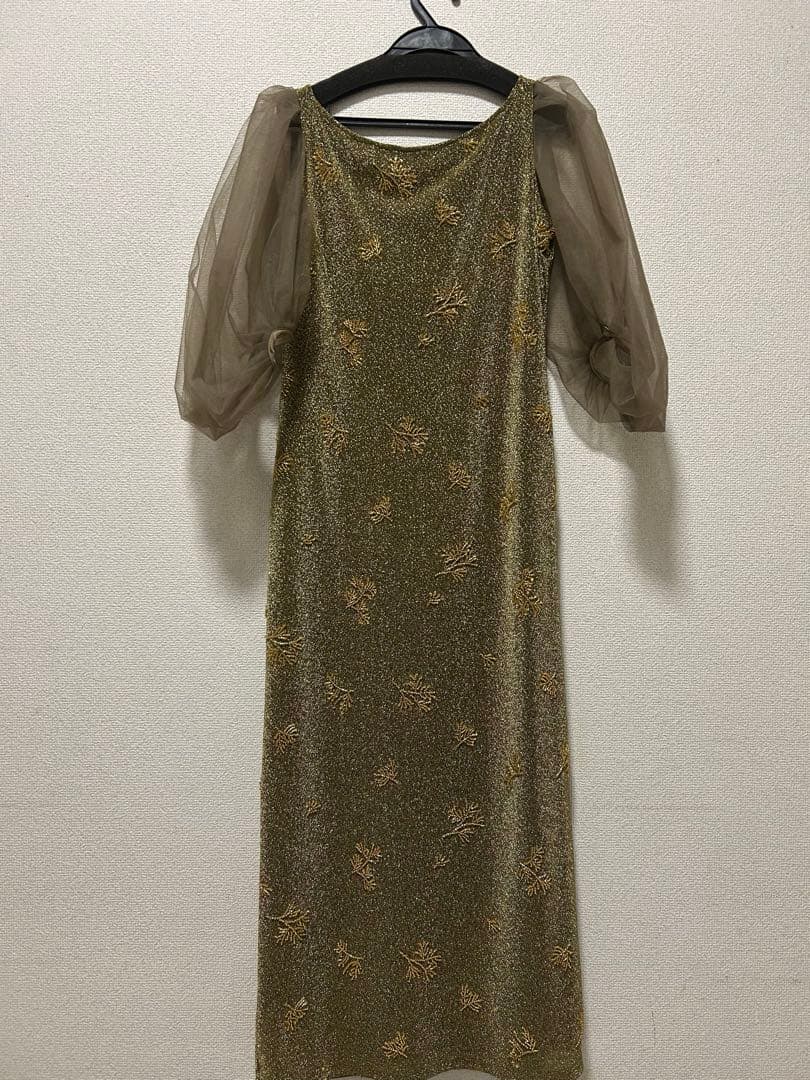 【LEJA】シアーパフスリーブグリッターIラインドレスワンピース