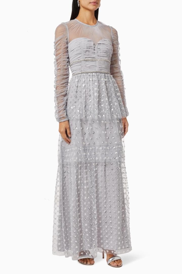 y*m様 セルフポートレイト ティアード ワンピース スパンコール グレー UK