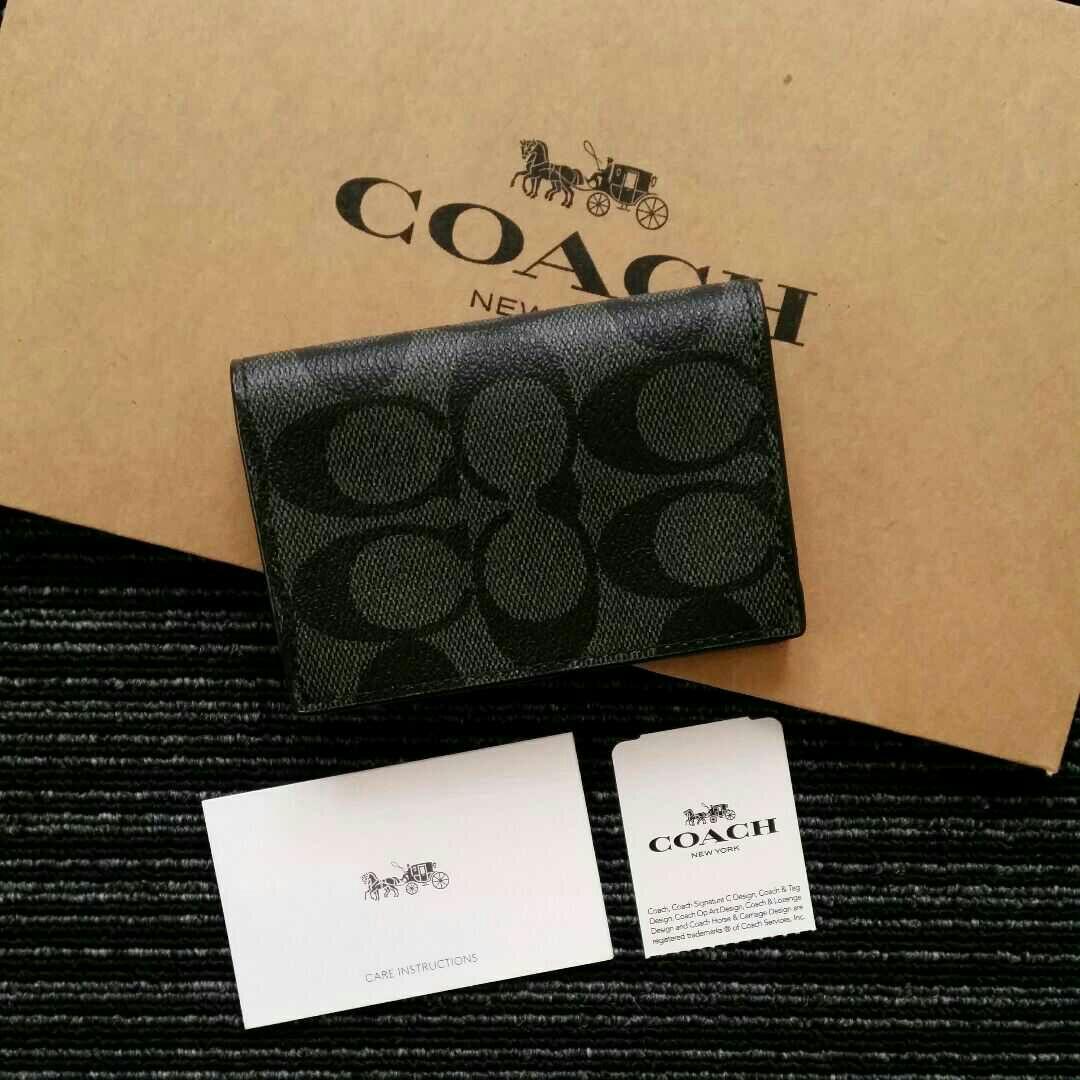 COACH 名刺入れ カードケース F12025 新品 チャコール×ブラック