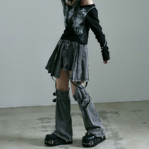 REFLEM レフレム レッグカバー付きレイヤードデニムショーパン