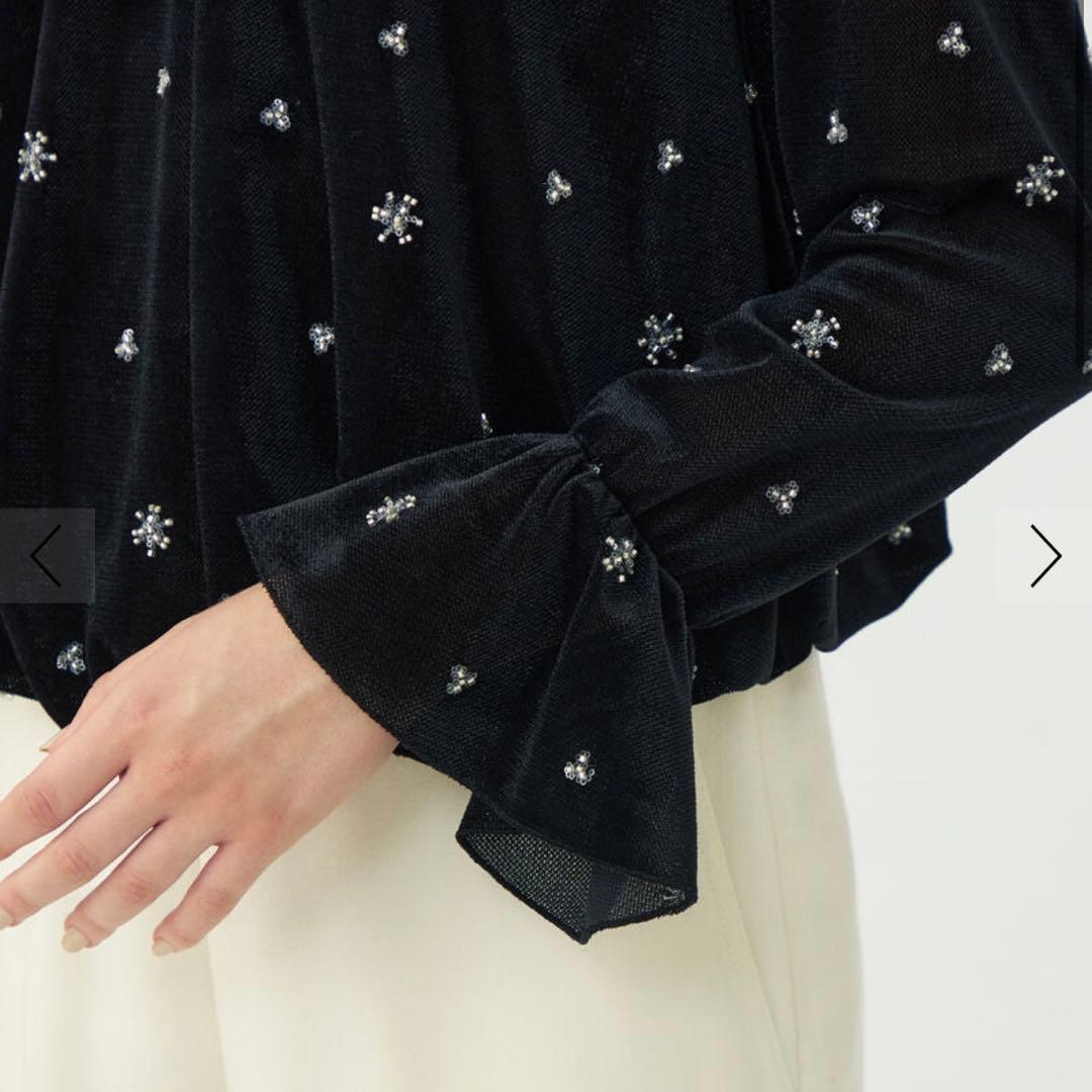 Ballesey メッシュベロアエンブロイダリー ラッフルカフスブラウス