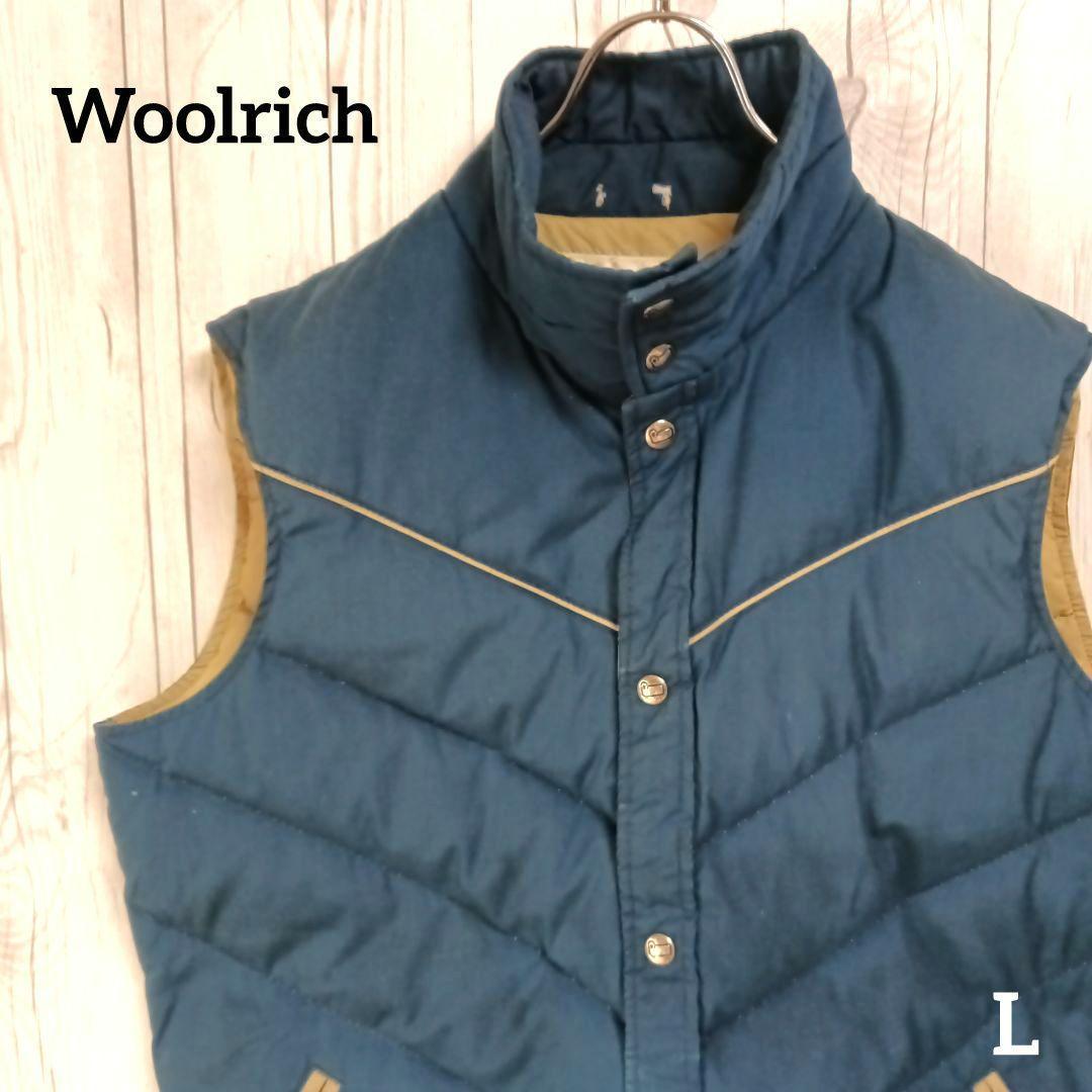70sタグ■Woolrich ウールリッチ　ダウンベストメンズLサイズ　ブルー青