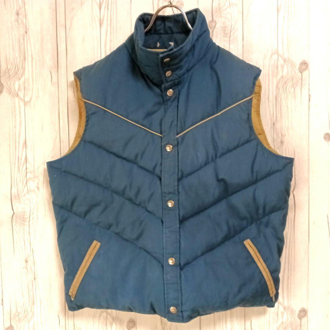 70sタグ■Woolrich ウールリッチ　ダウンベストメンズLサイズ　ブルー青