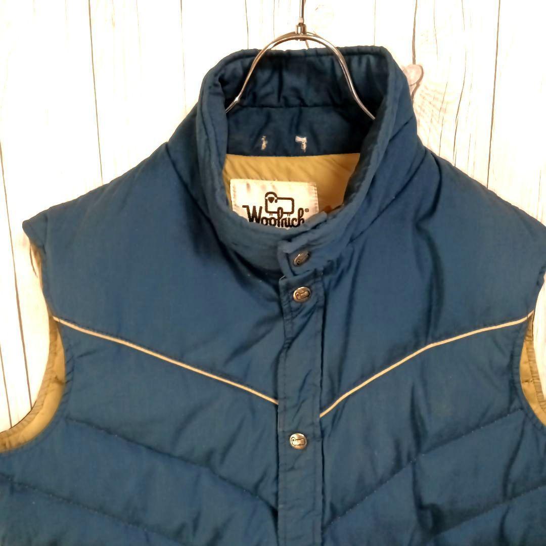 70sタグ■Woolrich ウールリッチ　ダウンベストメンズLサイズ　ブルー青