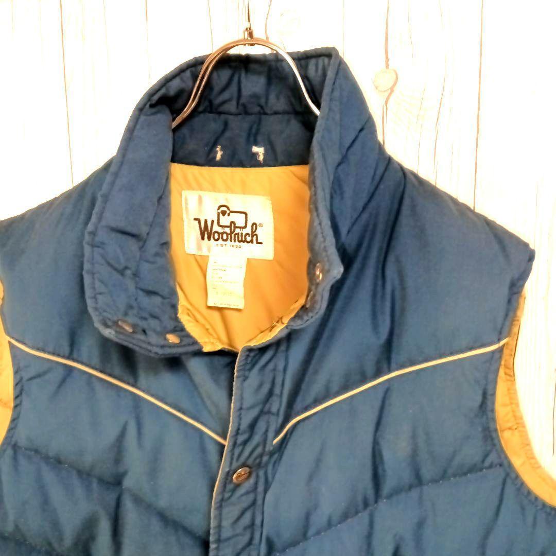 70sタグ■Woolrich ウールリッチ　ダウンベストメンズLサイズ　ブルー青