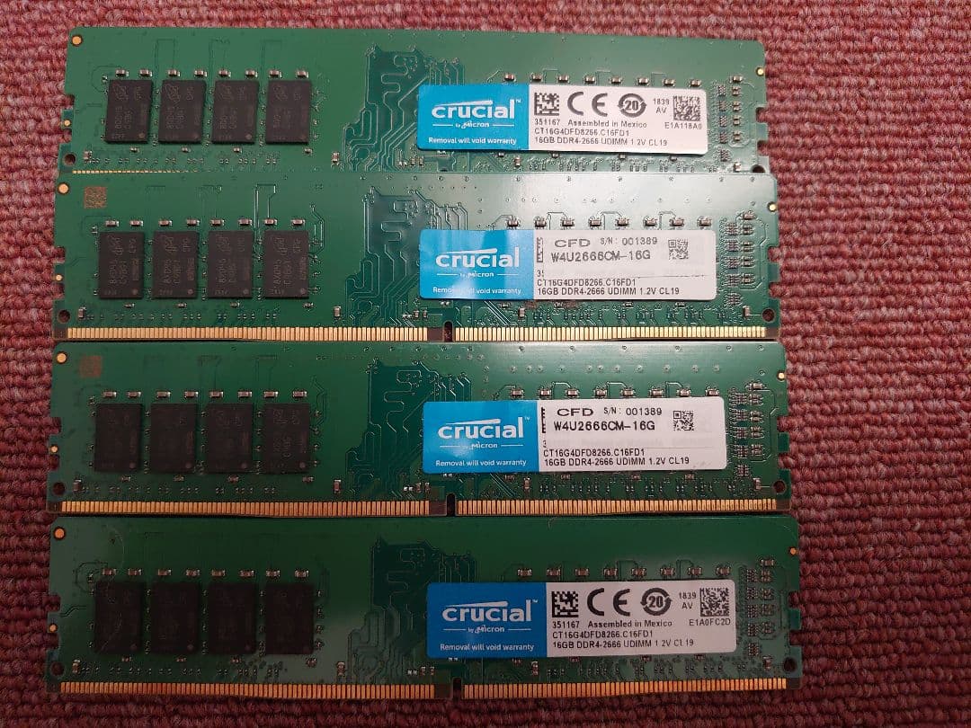 Crucial DDR4-2666 64GB ( 16GB×4 ) メモリ 4枚