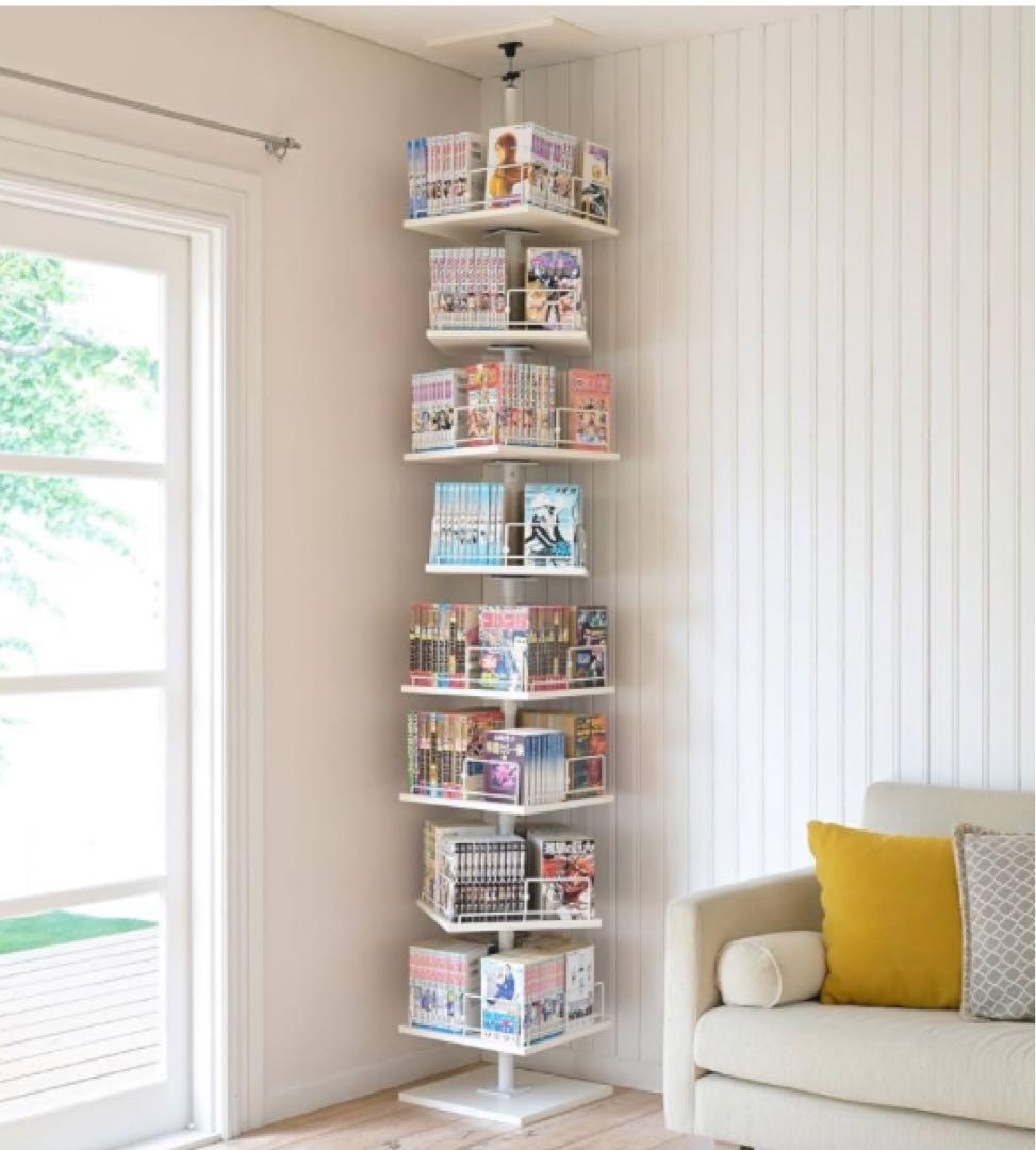 本棚 突っ張り 回転式本棚 つっぱり棚 回転 大容量 全体耐荷重120kg