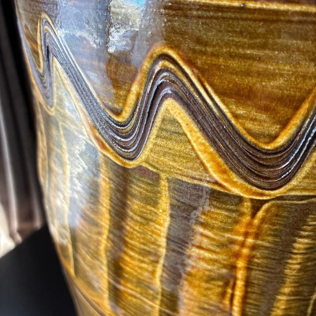 小鹿田焼　傘立て　高さ45㎝　櫛描き　刷毛目　飴　民藝