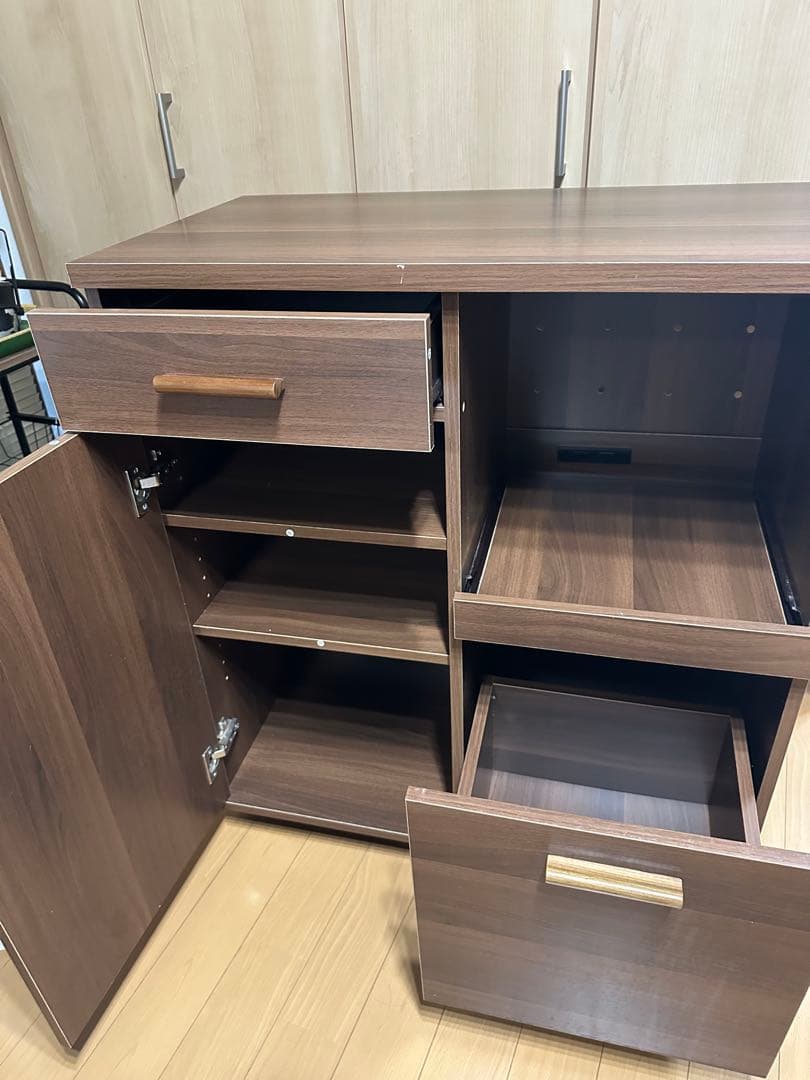 【送料込み】ブラウン木製キッチン収納 キャスター付き