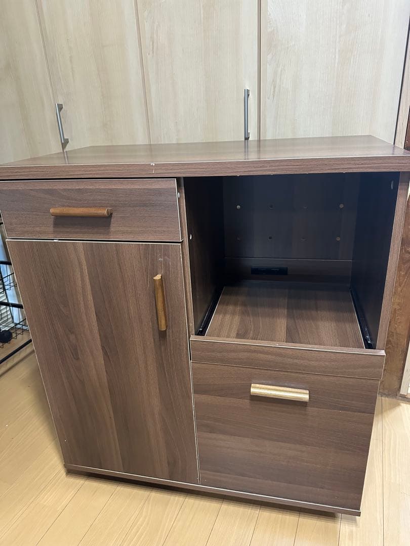 【送料込み】ブラウン木製キッチン収納 キャスター付き