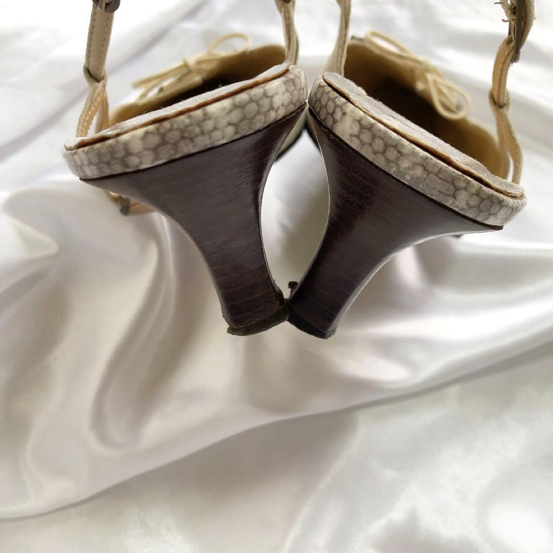 CHANEL シャネル　ミュール　パイソン　リボン　ヒール　ココマーク