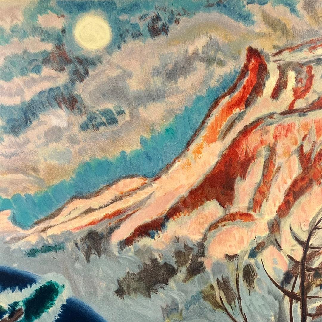 美品 小山敬三「浅間山」リトグラフ 落款有り 証明シール有 額縁入り