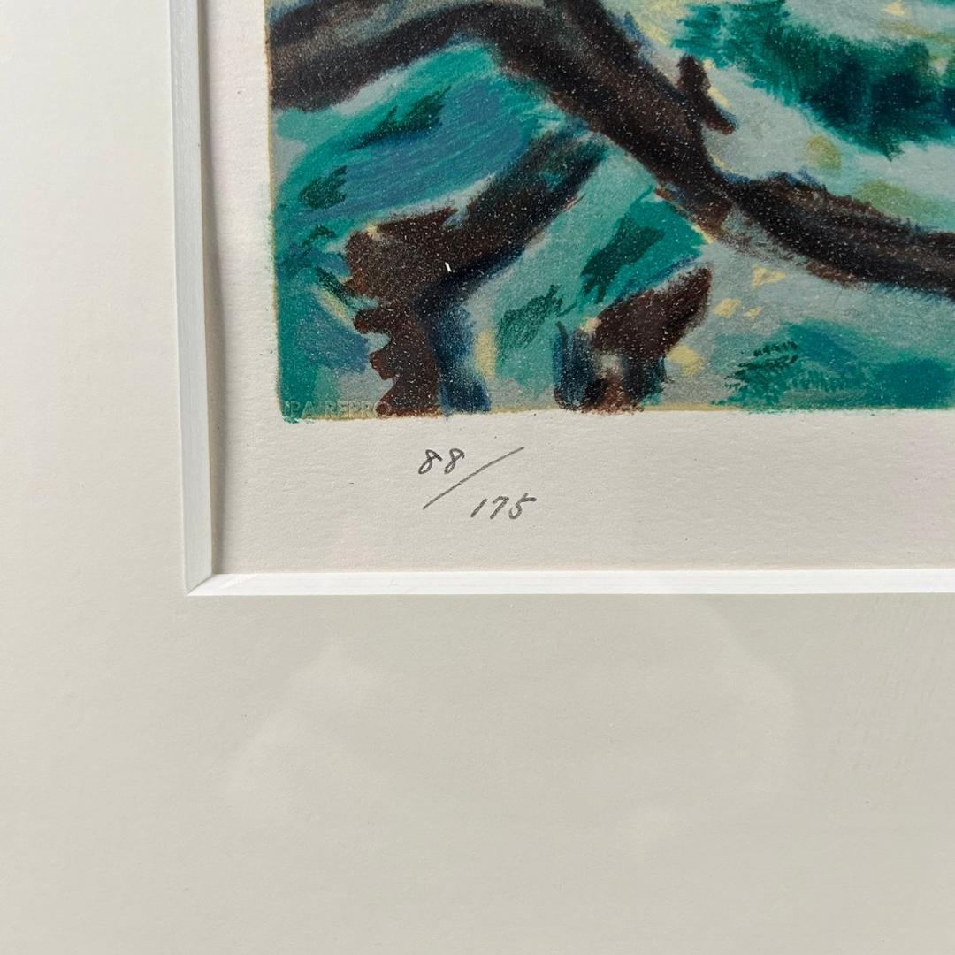 美品 小山敬三「浅間山」リトグラフ 落款有り 証明シール有 額縁入り