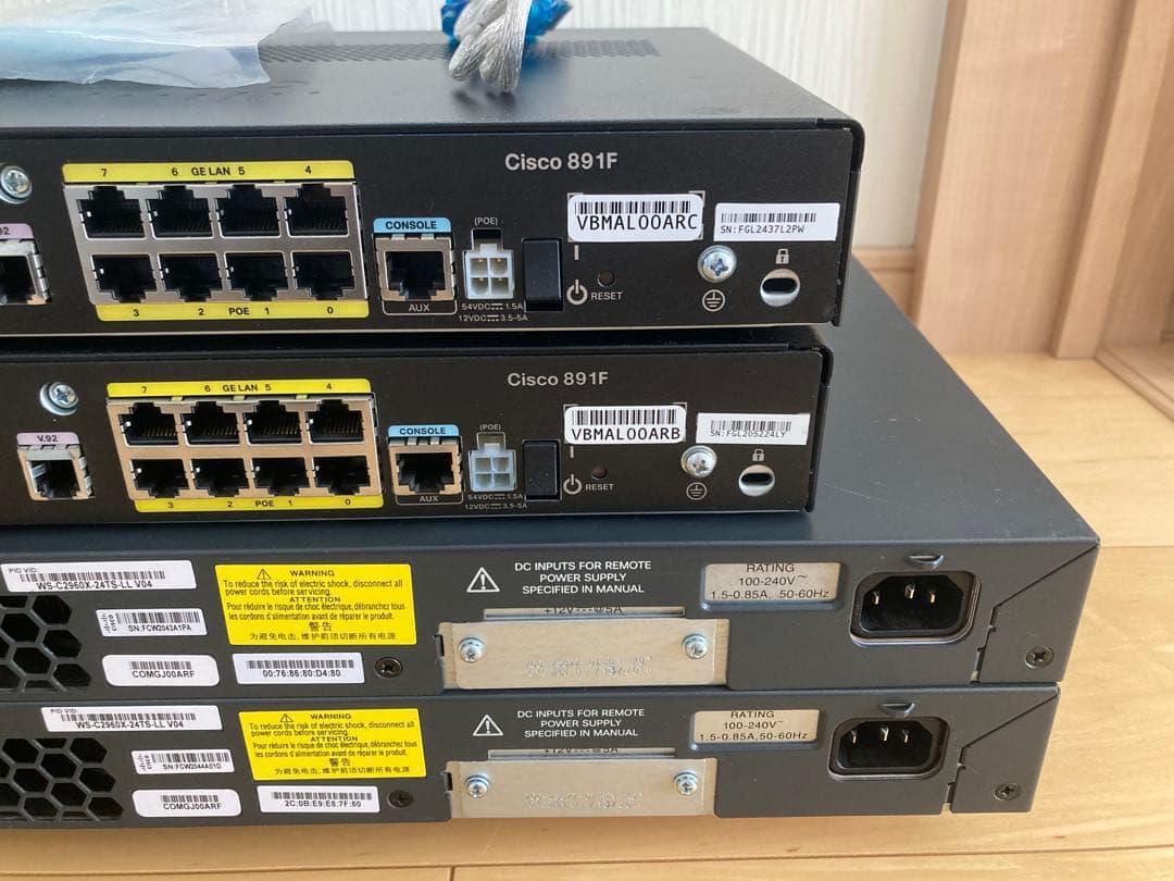 【CCNA、CCNP】 4台Cisco891FJ、Catalyst2960X