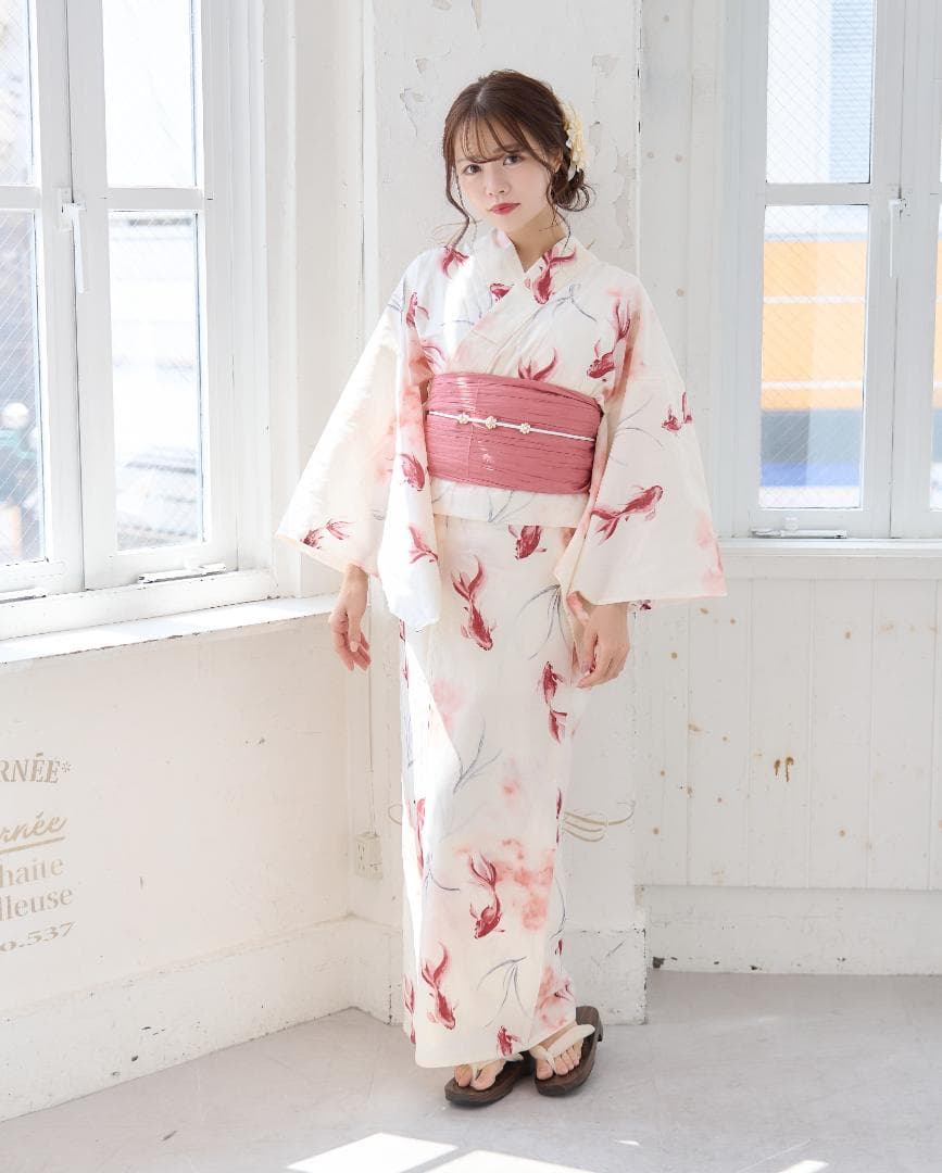 新品 浴衣 セット 浴衣セット ゆかた レディース 大人 ピンク 金魚 赤 K8