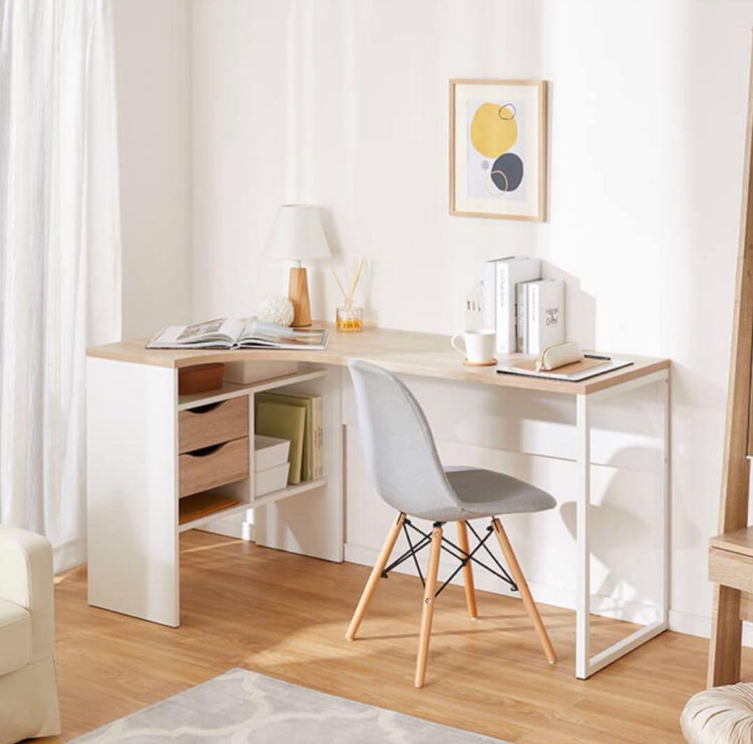 美品　LOWYA コーナーデスク　l字 下収納付き引き出し