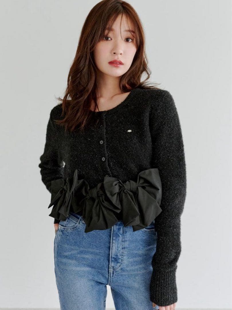 【新品未使用】SNIDEL♡リボンモチーフカーディガン ブラック