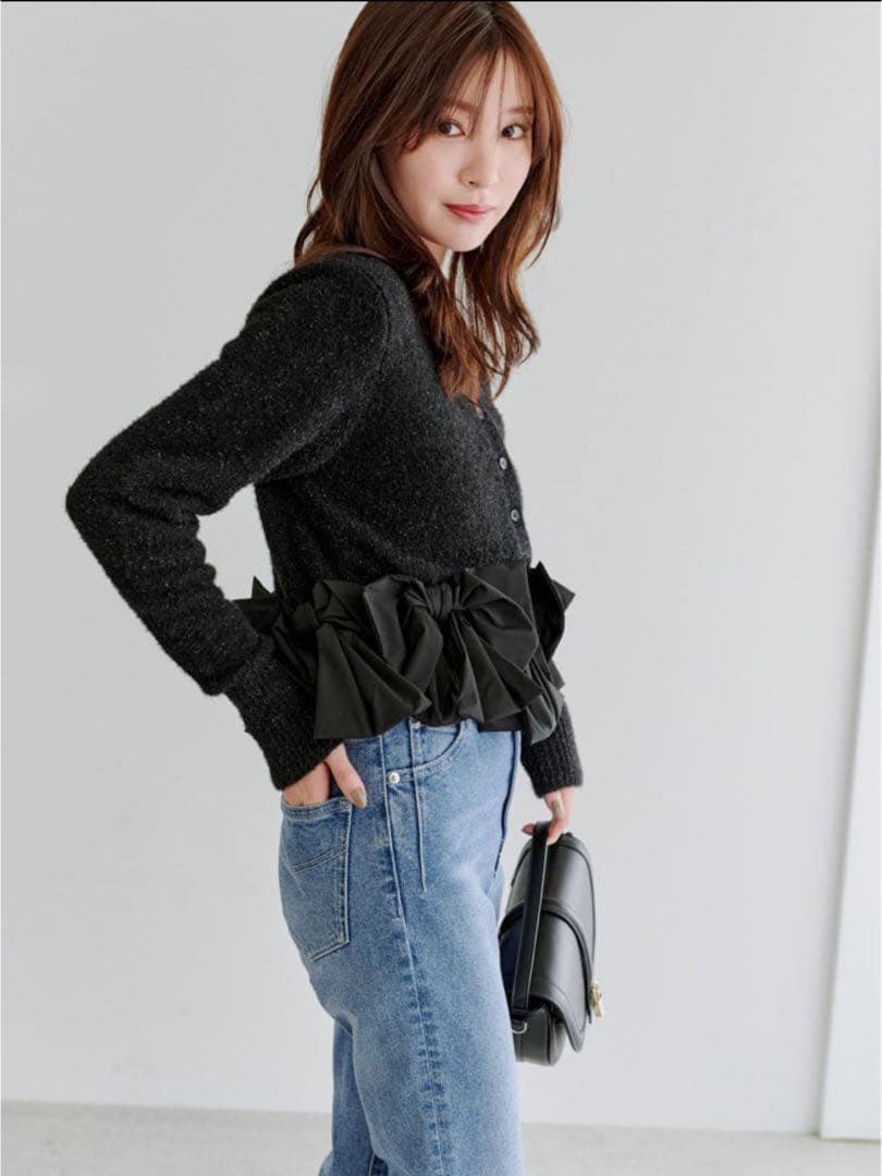 【新品未使用】SNIDEL♡リボンモチーフカーディガン ブラック