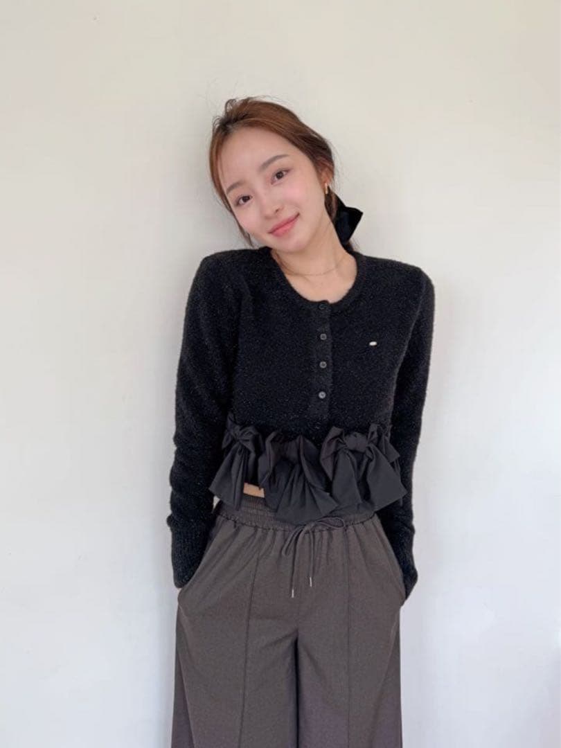 【新品未使用】SNIDEL♡リボンモチーフカーディガン ブラック