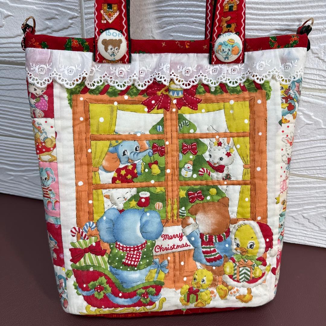 葉月様・メリーボンボンクリスマス柄パッチワークキルトトートバッグ1点