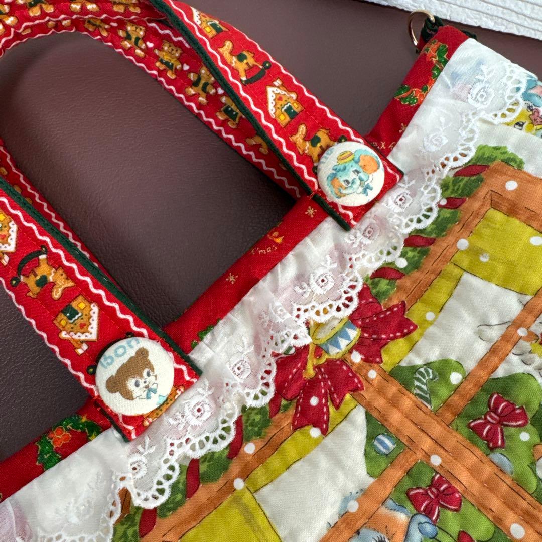 葉月様・メリーボンボンクリスマス柄パッチワークキルトトートバッグ1点