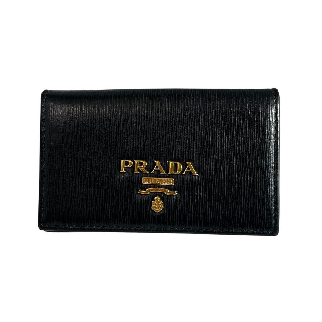 極美✨プラダ カードケース 名刺入れ ミニ財布 ヴィッテロムーブ ロゴ金具 黒