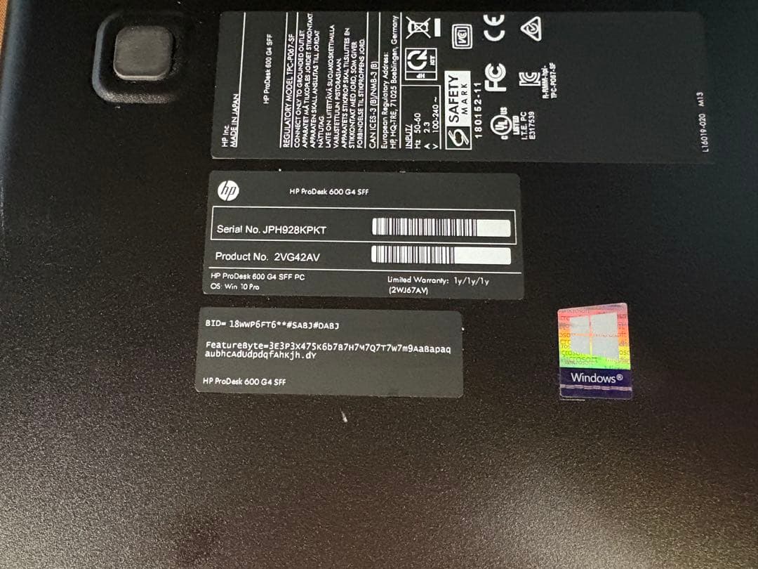 HP Prodesk 600 G4 第8世代i5 メモリ16GB SSD＋HDD