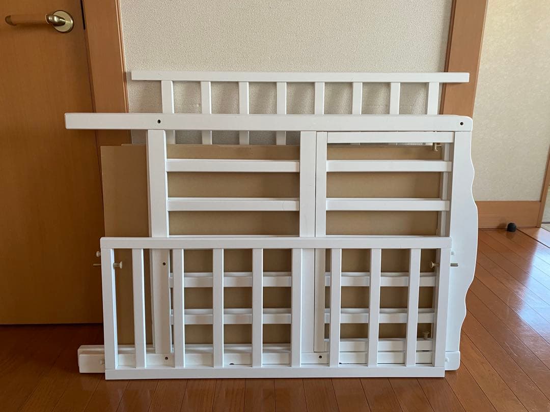 ミニサイズベビーベッド 2way大和屋Wオープン腰楽ハイ ホワイト天然木