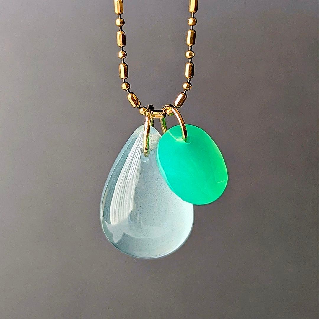 ♢miyumiyu♢K18 大粒アクアマリン + クリソプレーズ チャ―ム