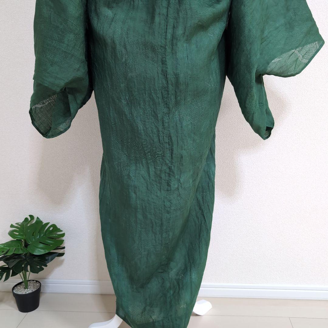 本麻　洗える長襦袢　カラー襦袢　フォレストグリーン　緑　リサイクル　ka1