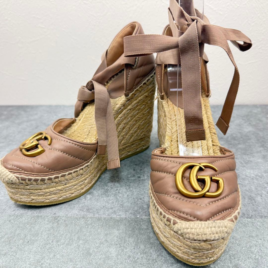 極美品 グッチ GGマーモント エスパドリーユ サンダル ヒール 22.5cm