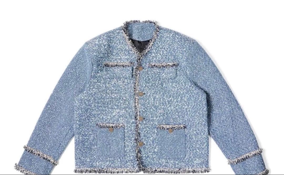 韓国風 メンズ デザインブルーツイードジャケットalude