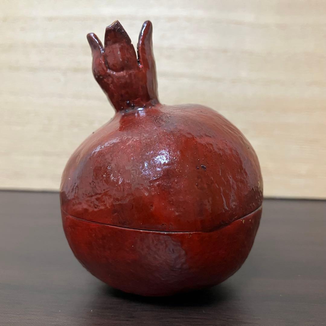 柘榴香合【茶道具/乾漆/金箔/ざくろ/骨董品/古美術/工芸品】