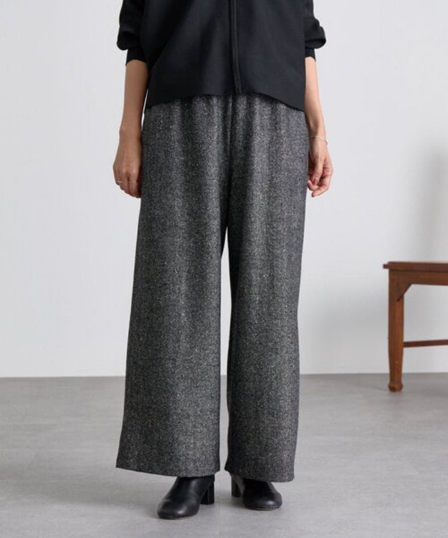 ビアズリー　ウエストリブネップツイードパンツ　ブラック　2