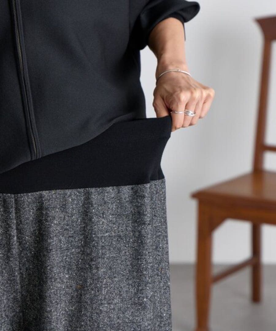 ビアズリー　ウエストリブネップツイードパンツ　ブラック　2