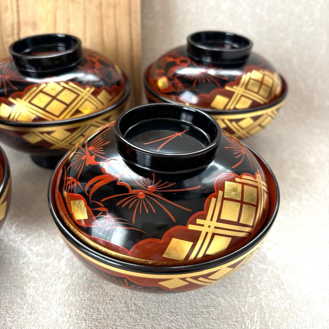 みちのくの御器 秀衡塗 翁知屋 お椀 5客セット 漆器 未使用品