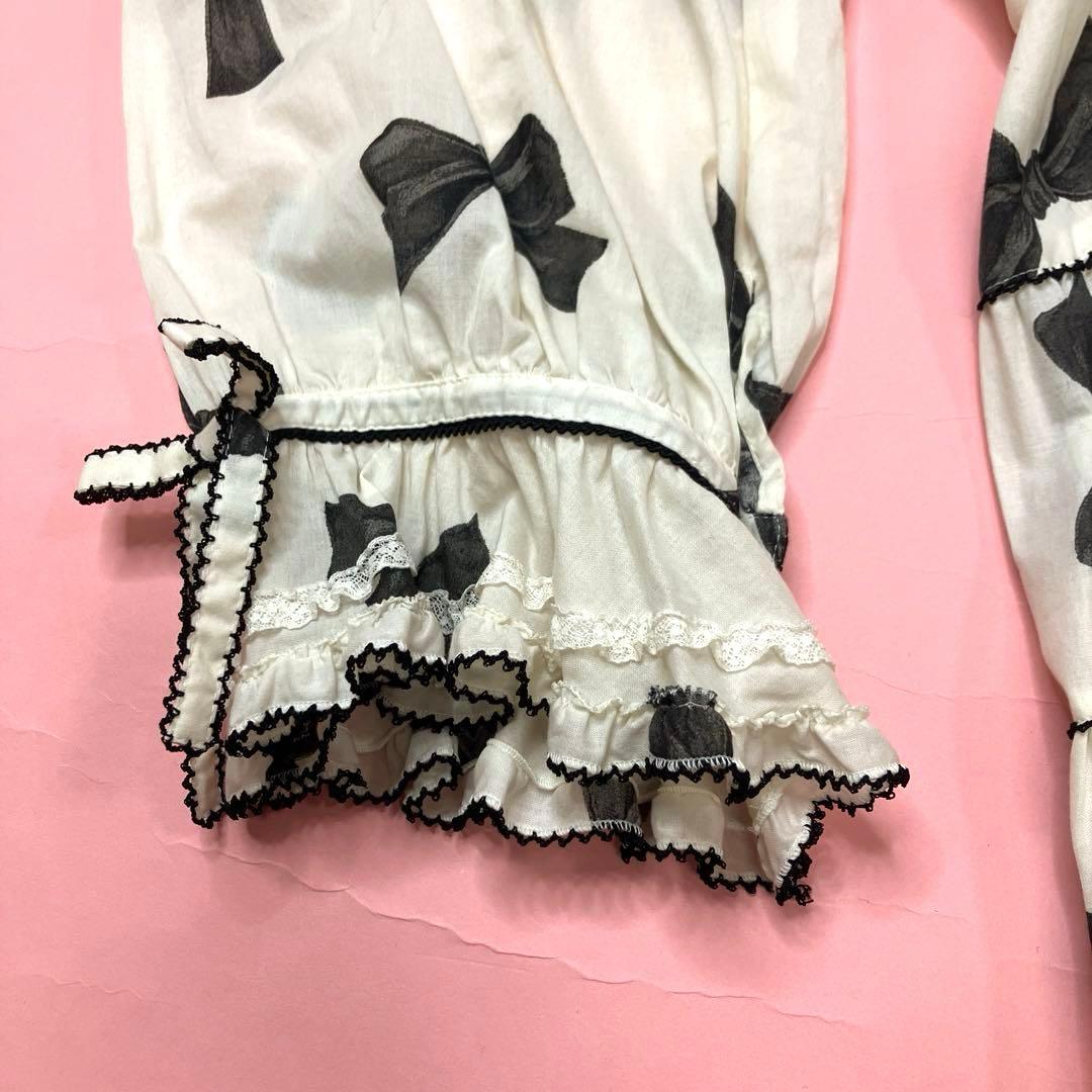 ピンクハウス アイボリー リボン柄 ピコフリル使い 豪華ワンピース/2023年