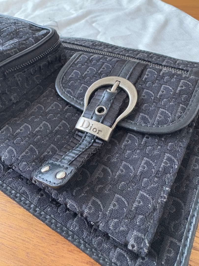 【未使用】ボディバッグ クリスチャンディオール キャンバス レザー シルバー金具