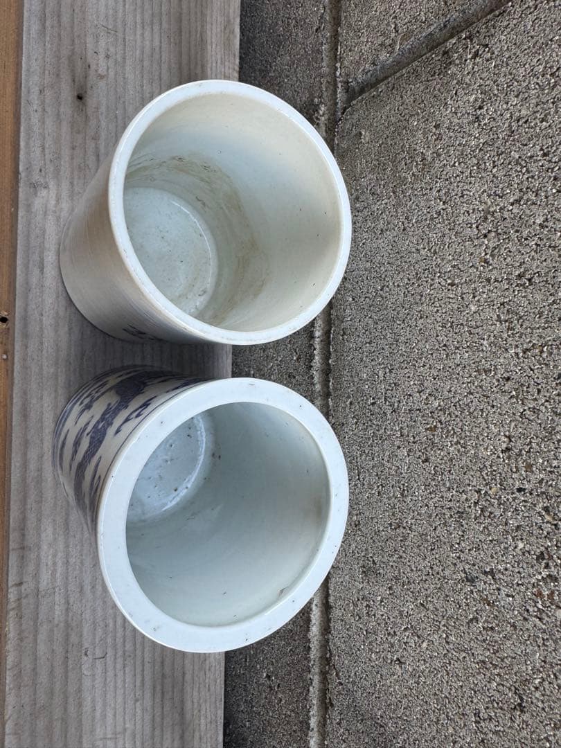 青白陶器 エビとドラゴンのカップ2個セット 中国　骨董品 花瓶