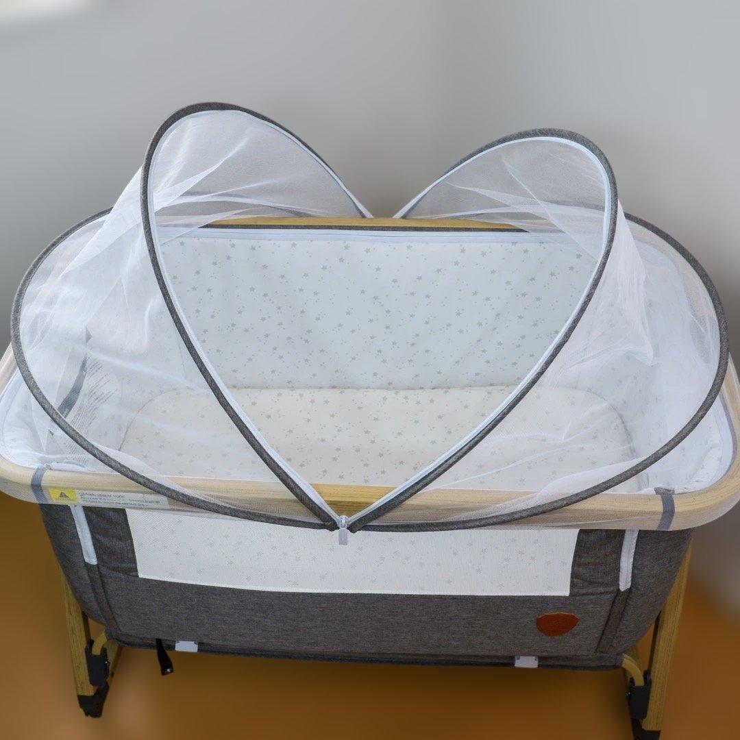 【美品】HZDMJベビーベッド添い寝折りたたみ ハイローベッドグレー