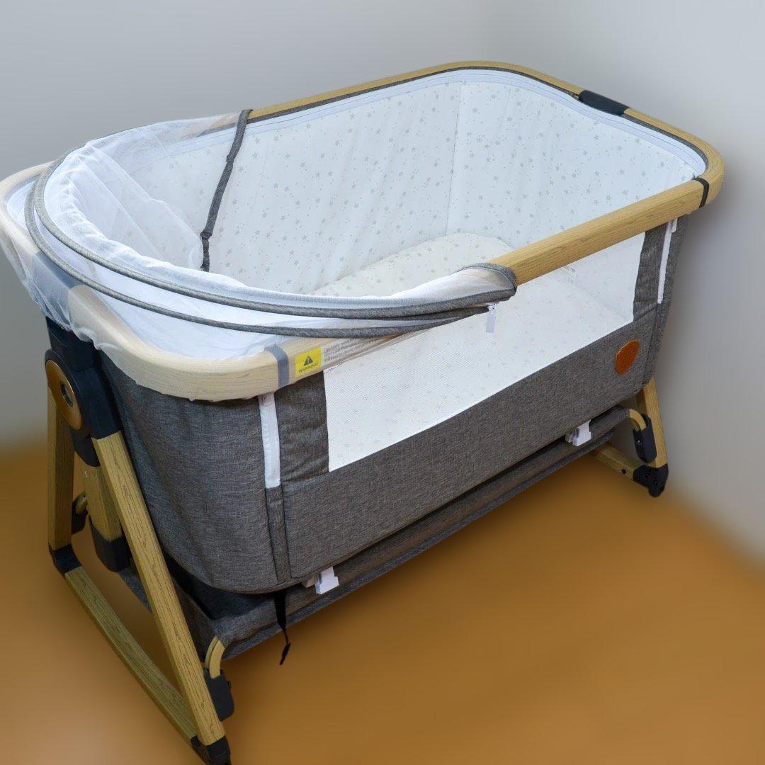 【美品】HZDMJベビーベッド添い寝折りたたみ ハイローベッドグレー